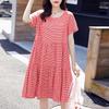 ZANZEA Women Casual Round Neck Summer Short Sleeve Plaid Print Dress