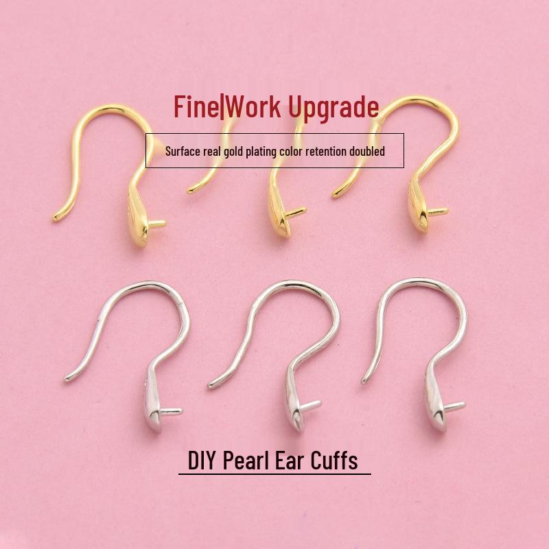 

S925 Sterling Silver Pearl Ear Hook & Holder Spoon High Heel Earrings DIY Accessories Gold / Pair