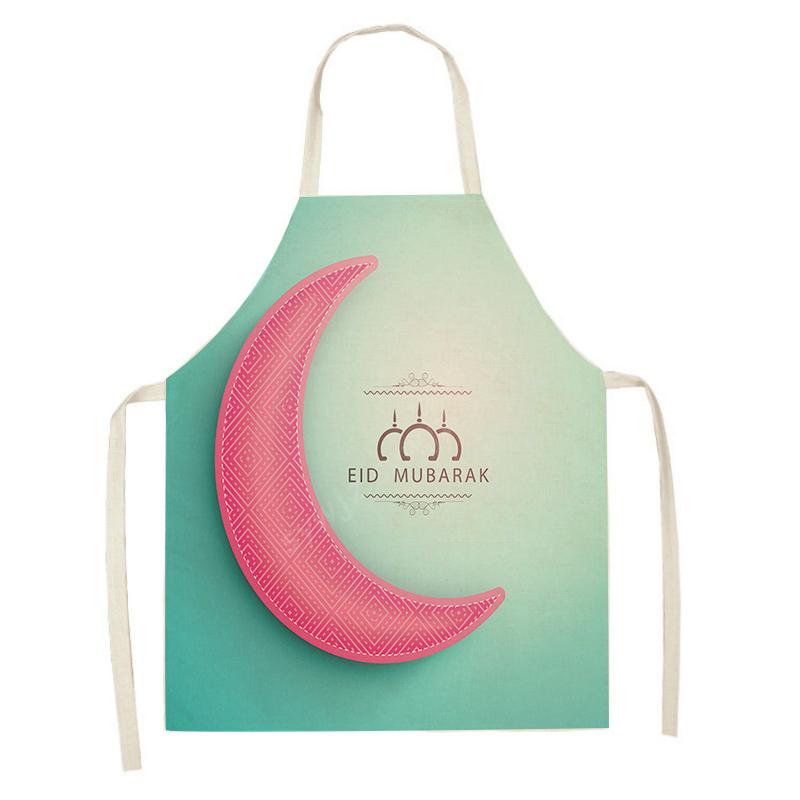 Cooking Baking Apron Muslim Eid Mubarak Printed Kitchen Apron Women's Ramadan Festival Gift Home Star Crescent Bib Decoration
