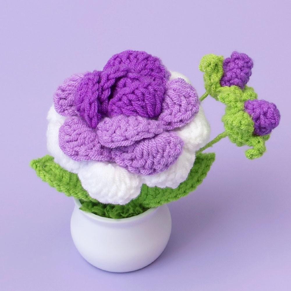 Hand-Knitted Wool Fake Flowers Set: Sunflower, Carnation, Tulip - Desktop Decor, Teacher/Student Gift, Everlasting Bouquet