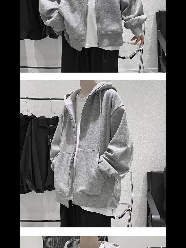 Men's Korean Style Hooded Cardigan Sweatshirt - Casual Loose Fit for Autumn