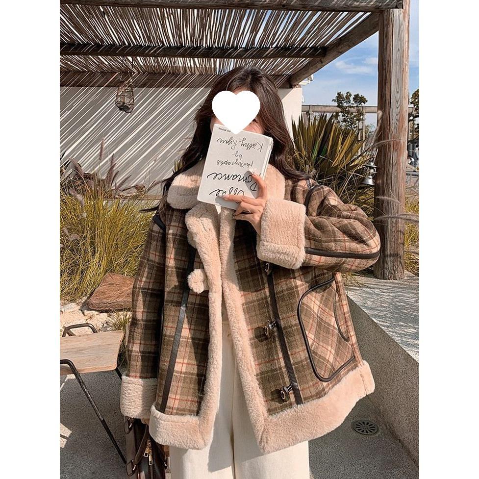 Meilade Women's Plaid Lambswool Coat - Stylish and Unique for Autumn/Winter 2025