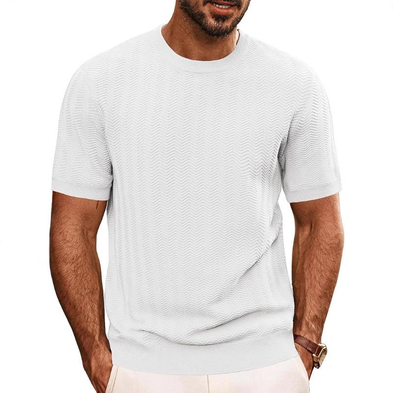 T-shirt da uomo estiva a maniche corte in maglia tinta unita casual