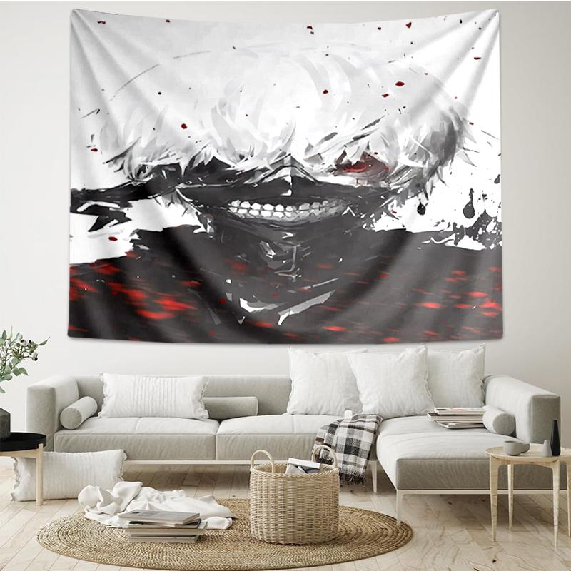 Tokyo-Ghoul Print Tapestry, Backdrop, Easy Setup, Ideal for Bedroom, Office & Living Room, with Aesthetic Wall Hanging Decor.