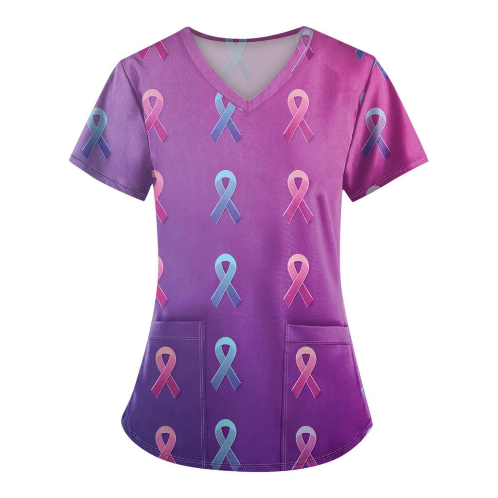 Women's Fashion V-Neck Short Sleeve Overalls With Pockets Printed Tops Clothes