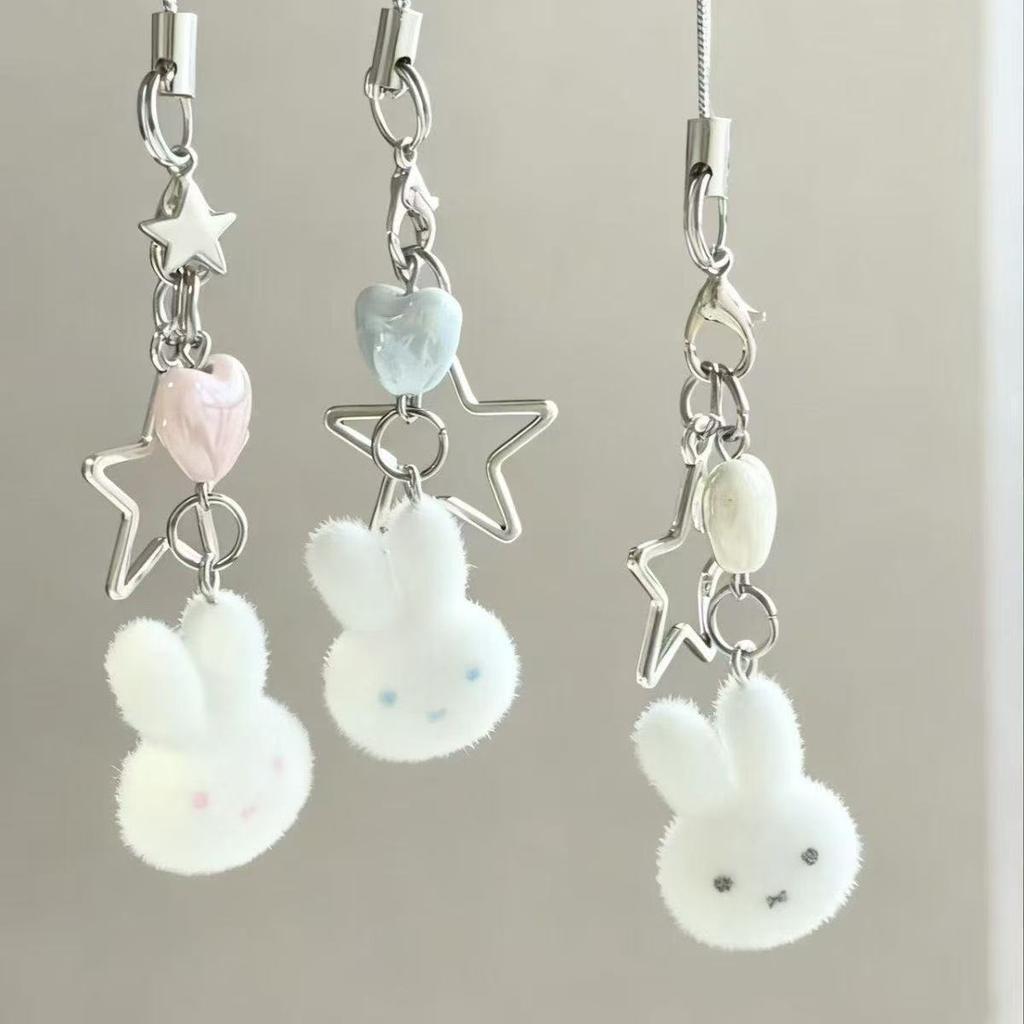 Cute Flocked Miffy Rabbit DIY Bead Phone Strap Keychain Charm Pendant Girlfriend Gift Bags Cards Album Decoration