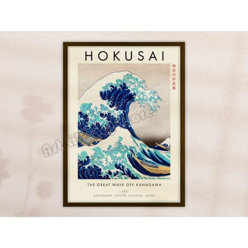 Vintage Japanese Ukiyoe The Great Wave Off Kanagawa Canvas Painting  Exhibition Poster Wall Art Decor for Home Room