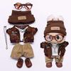Retro motorcycle wind doll coat pants children's hats headphones glasses 15-17cm rag plush blind box doll dress up accessories