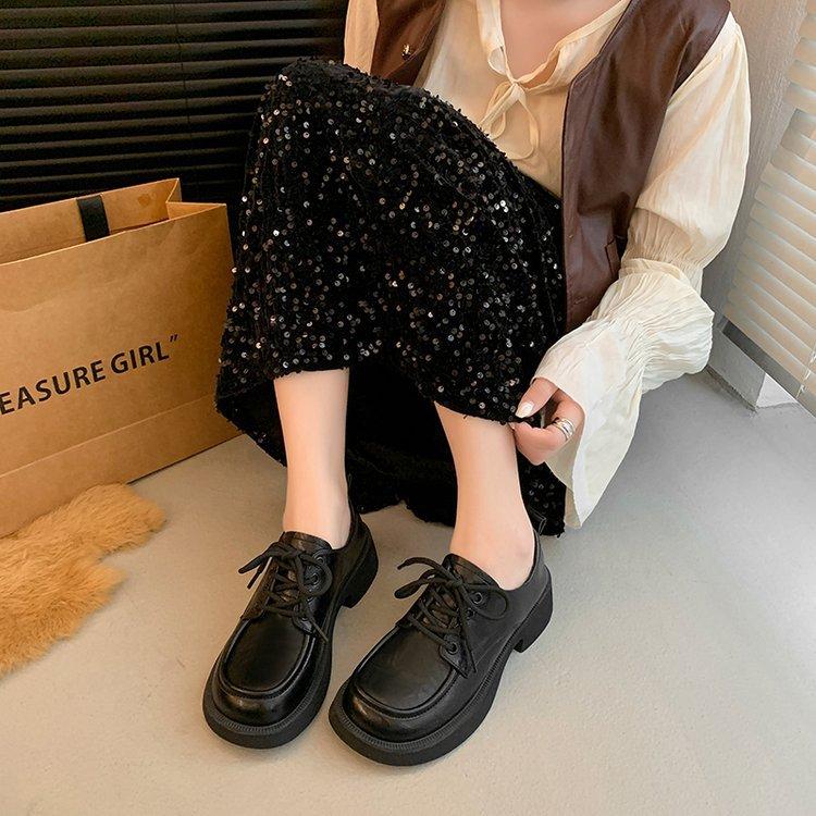 Leather platform British style lace-up small leather shoes women's shoes autumn 2025 new loafers college style shoes