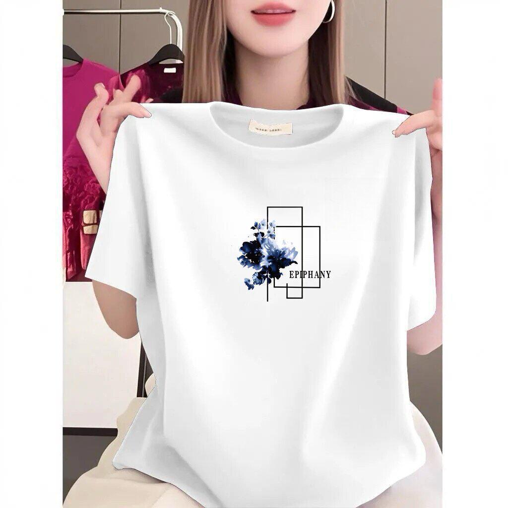 Women's High-End Printed Short-Sleeve T-Shirt - Loose Fit, Slimming, Age-Reducing, Fashionable Casual Top