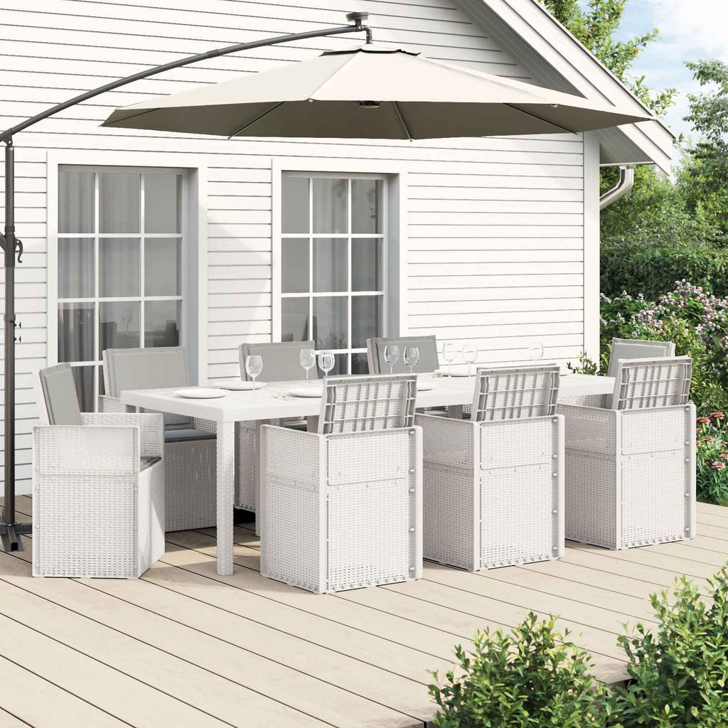 Garden Dining Set 9 pcs White and Light Grey PP