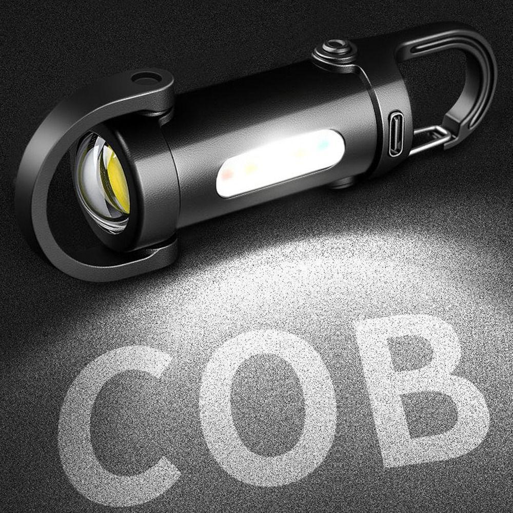 Mini LED COB Flashlight USB Rechargeable Torch Keychain Lamp Portable Pocket Outdoor Camping Working Lantern with Red&Blue Light