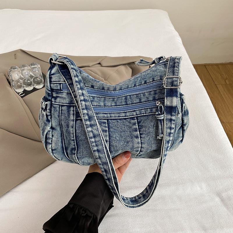 Large Capacity Denim Bag Women's Multi-Pocket Shoulder Crossbody Bag