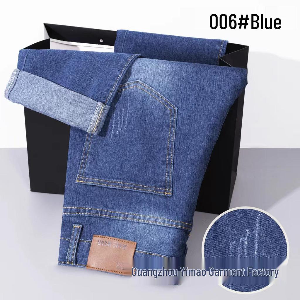 Yi Mao Herren Sommer High-Waist Elastische Jeans - Dünn, Gerade, Locker, Übergröße Freizeitkleidung für Mittelalte