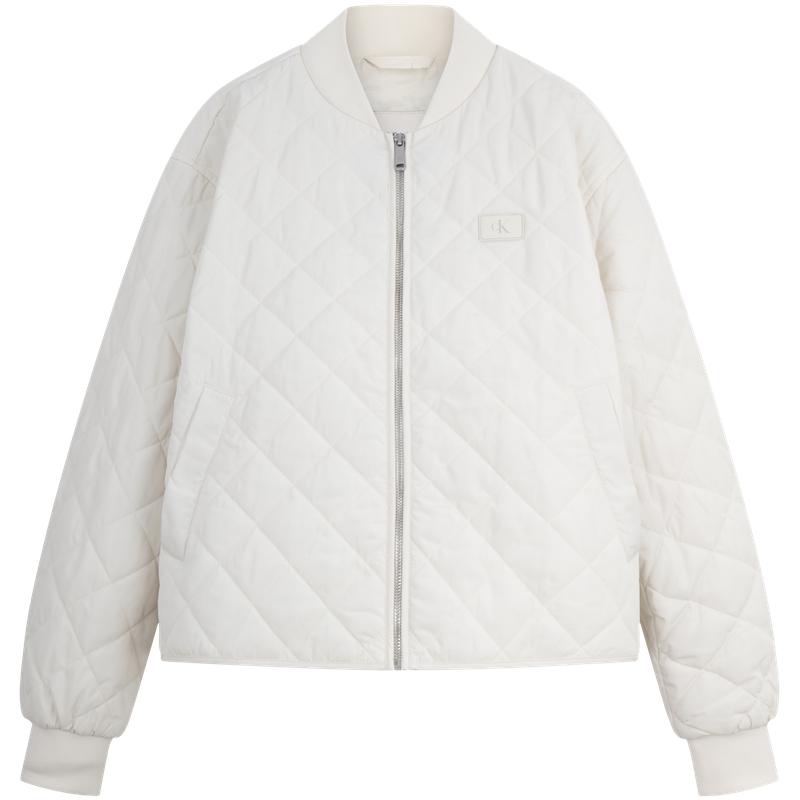 Calvin Klein Classic Letter Square Logo Baseball Collar Diamond Quilted Jacket Women outerwear Milk-White J224701