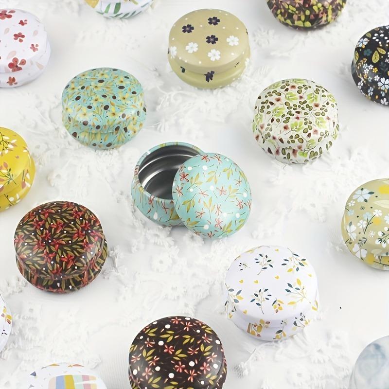 12pcs Mini Round Metal Tin Boxes with Elegant Floral Portable Storage Container for Earrings Jewelry Storage Bins Home Organizer