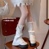 Boots Cotton Socks Cover Bow Straps Thickened Thermal Stacking Socks Gray Knitted Calf Cover