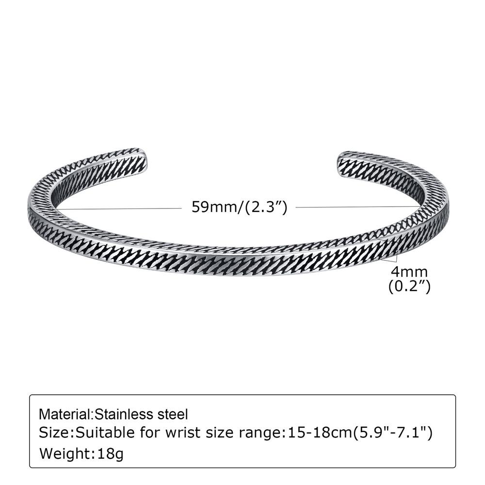 Personality Vintage Feather Thorns Twist Silver Color Open Cuff Bracelet for Men Stainless Steel Adjustable Bangle Gifts