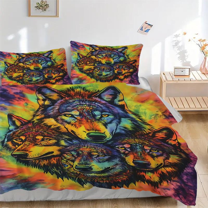 

3pcs Wolf Tapestry Duvet Cover Set, Cover For Bedroom Guest Room (1 Duvet Cover + 2 Pillowcase, Without Quilt), yy250922171 135x200cm