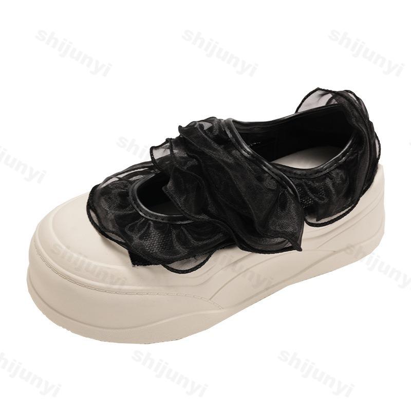 Fashion Elegant Thick Sole Shallow Mouth Casual Single Shoes for Women Autumn 2025 New Comfortable Versatile Lace Design Mary Jane Shoes