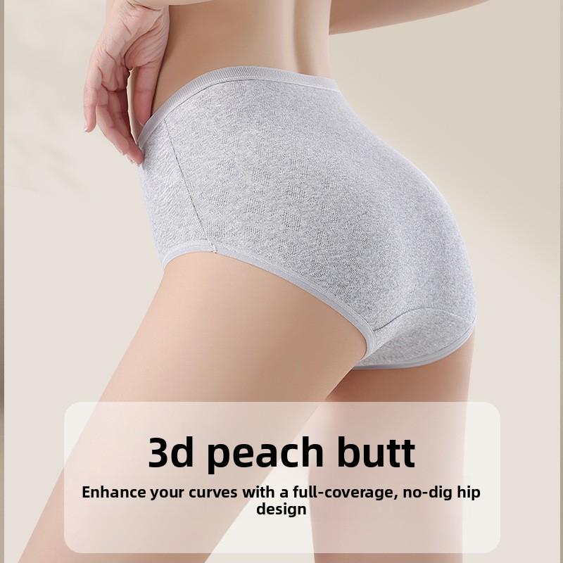 Women's Large Size Spring and Autumn Natural Color Cotton 10A Antibacterial Crotch High Waist Triangle Briefs