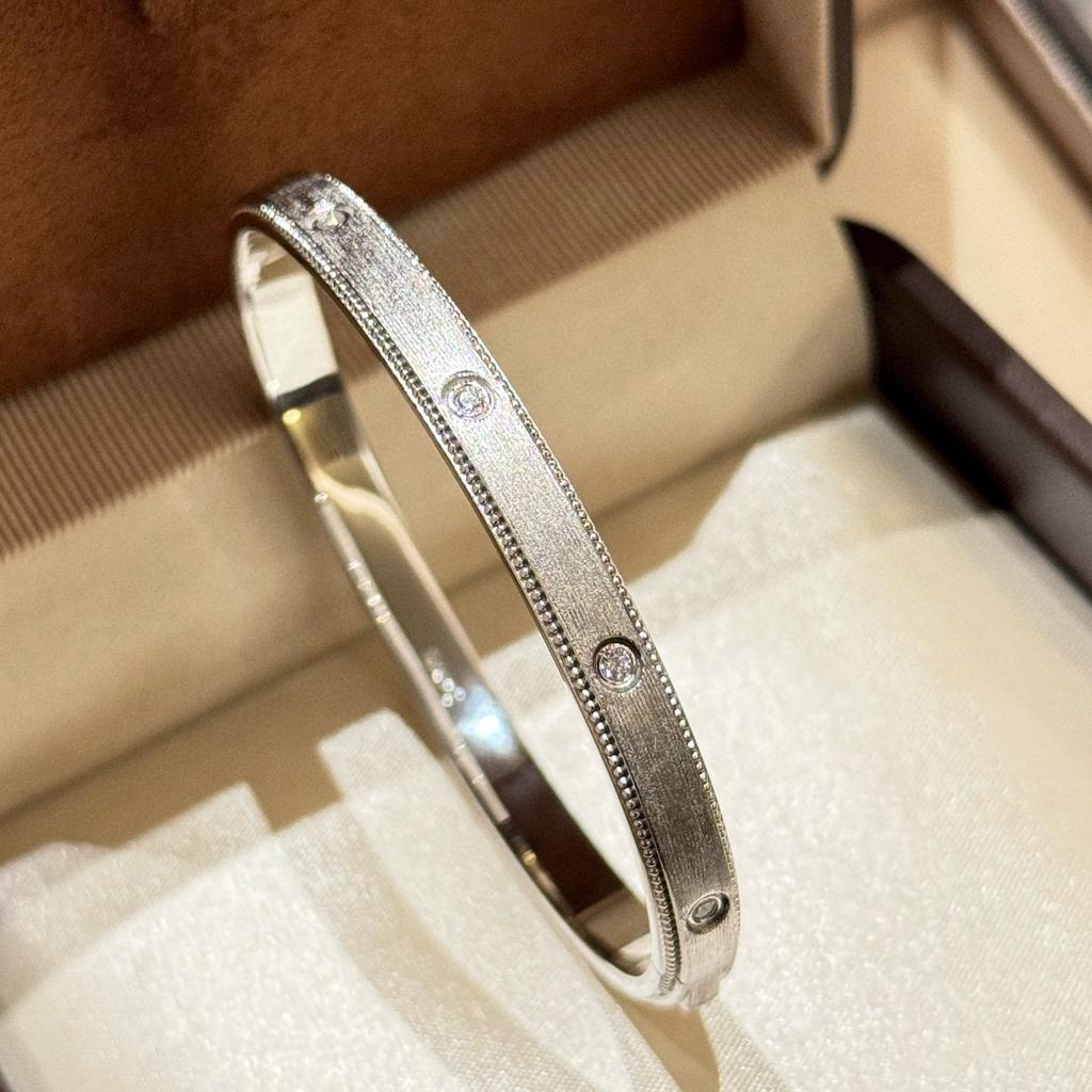 New Vintage 100% Pure 925 Sterling Silver Bangle Frosted Pave Aaa Zirconia Border Carving Bracelet For Women Luxury Fine Jewelry
