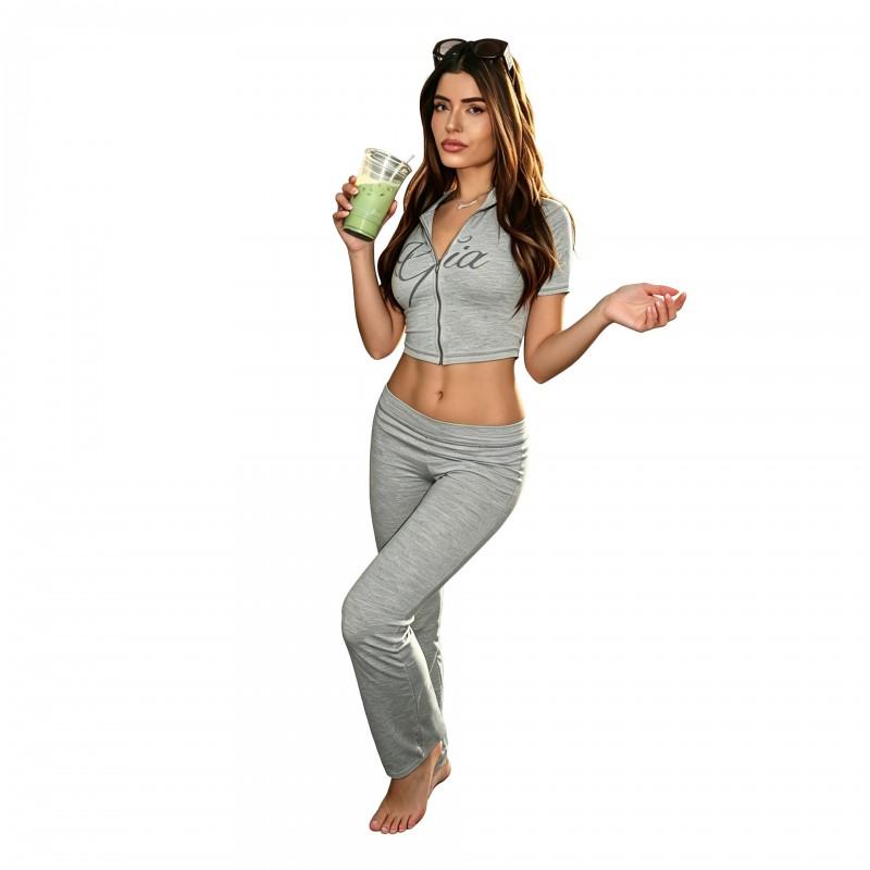 Womens Street Style Printed Short Sleeve Hooded Tracksuit Set Casual Sportswear