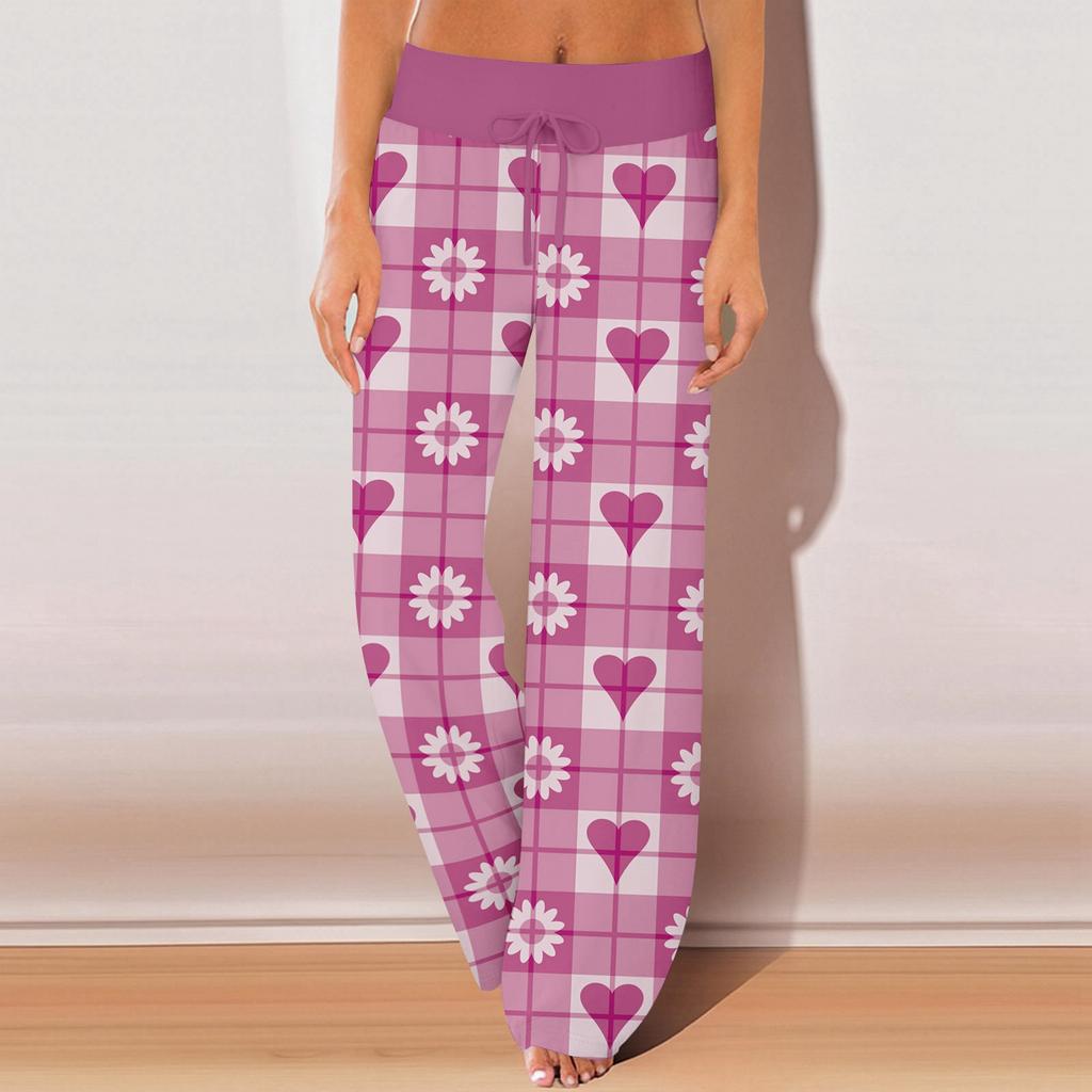 Damen Pyjamahose Nachtwäsche Lässige Hose mit Kordelzug und elastischer Taille Bequeme gerade lockere Yogahose