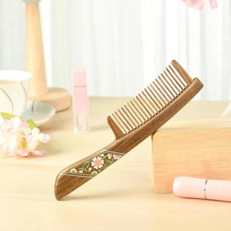 Коричневый гребень Mujiang из зеленого сандала с цветочной инкрустацией, подарочный набор