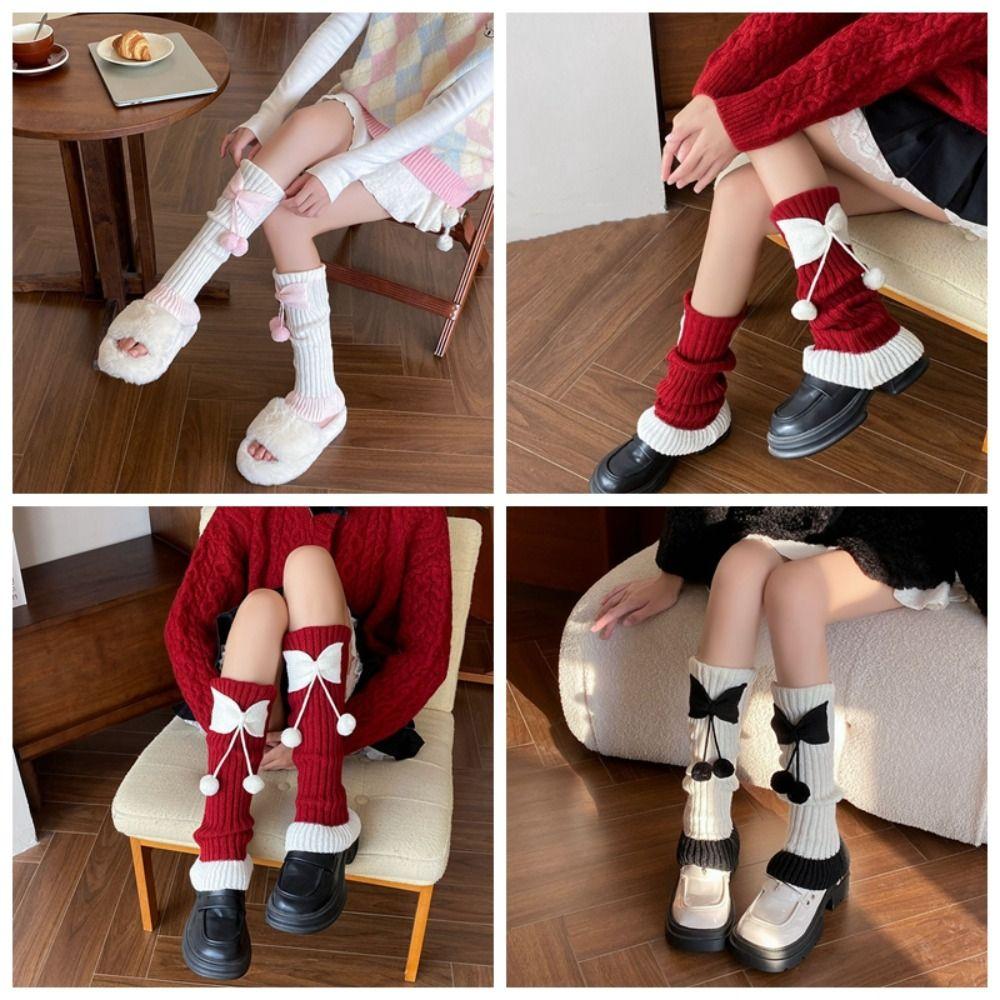 Y2k Bow Knitted Leg Socks Japanese Christmas Knee Socks Sweet JK Lolita Leg Socks  Girls