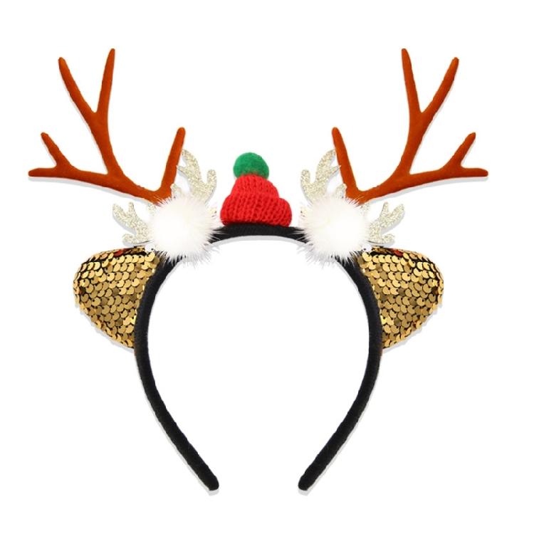 Reindeer Antler Headband Ornament Adjustable Size Christmas Reindeer Headband with Soft Antlers and White Sphere