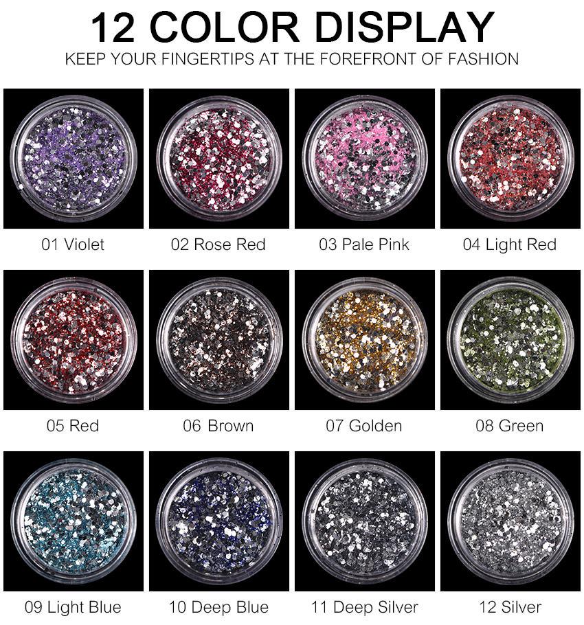 kads Nail Art Glitter Powder Glitter Dust Powder 12 Colors Nail Powder Chrome Pigment Powder Dust Nail Decoration