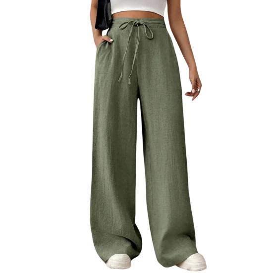 Women Pants Loose Fit Elastic Waist Straight Wide Leg Casual Pants with Pockets Pure Color Work Travel Trousers Daily M