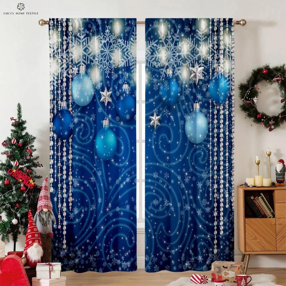 Christmas Curtains Cartoon Festive Atmosphere Printed Curtains Bedroom Living Room Restaurant Holiday Decoration Curtains Gift