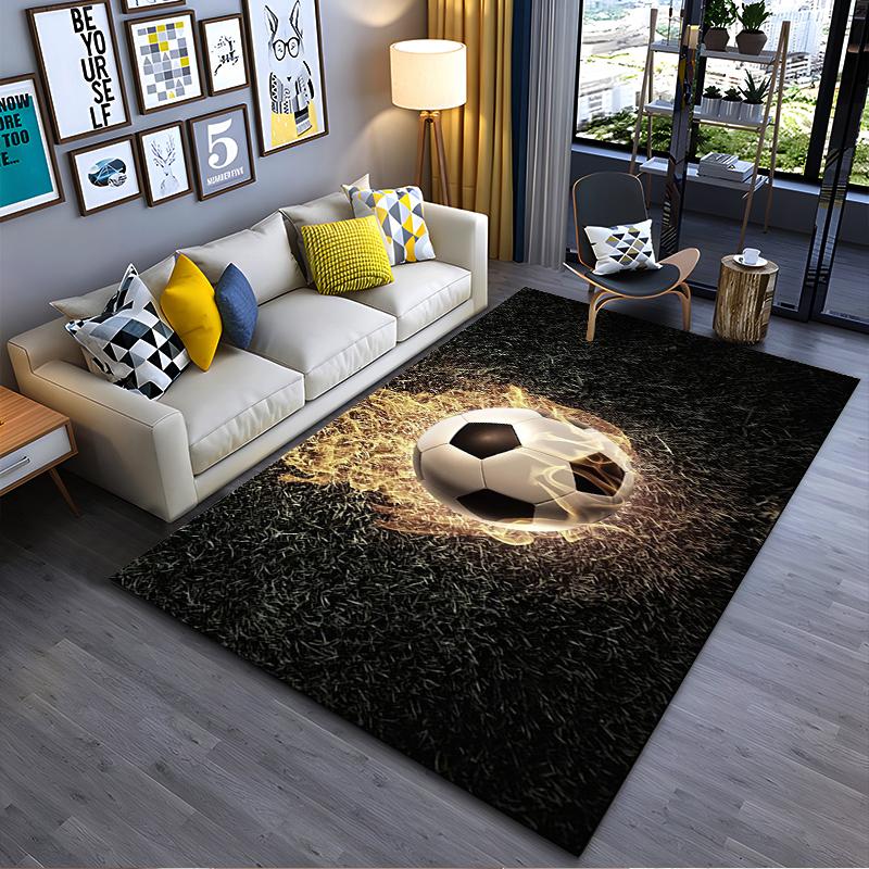 Flaming Soccer Ball Pattern Rug Suitable for use as an anti-slip game mat for living room and bedroom sofas