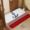 Sailing Anchor Doormat Marine Red White Navy Stripe Entrance Rug Beach House Theme Non-Slip Welcome Mat Coastal Cottage Decor