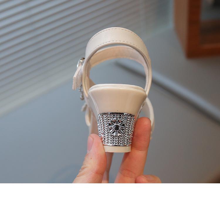 Girls' Summer Sandals with Rhinestone Butterflies, Children's Fashionable High Heels, Versatile Princess Style