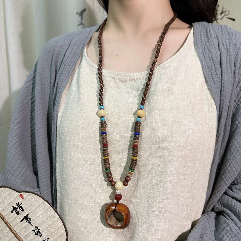 Halsband av yakben långt pärlbesatt exotiskt retro litterärt tröjkedja bomull och linne accessoarer kvinnor