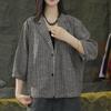 Dames gestreepte linnen blazer met 3/4 mouw, casual losse pasvorm jas