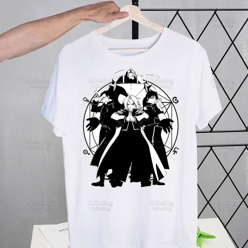 Fullmetal Alchemist Men's Tshirt Cute Printing Shirt Mens Fashion Anime Edward Elric T-Shirt For Men Casual Tops Short Sleeve