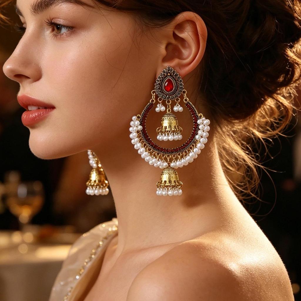 Luxury Indian Rhinestone Multi-layer Bell Drop Earrings