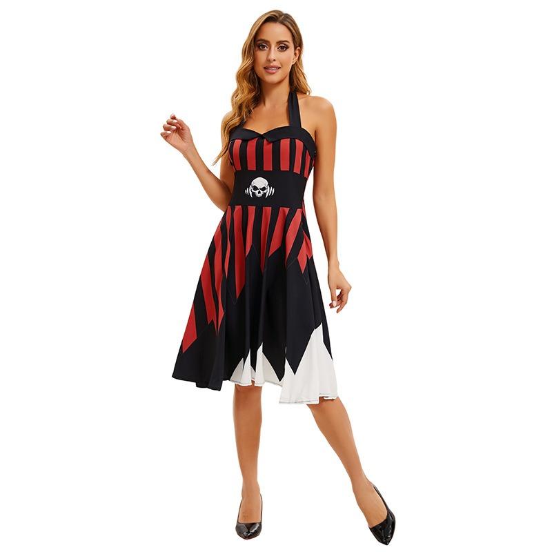 Neues Halloween-Kleid Damen Bedrucktes Trägerkleid Bühnenauftrittskleid Damen