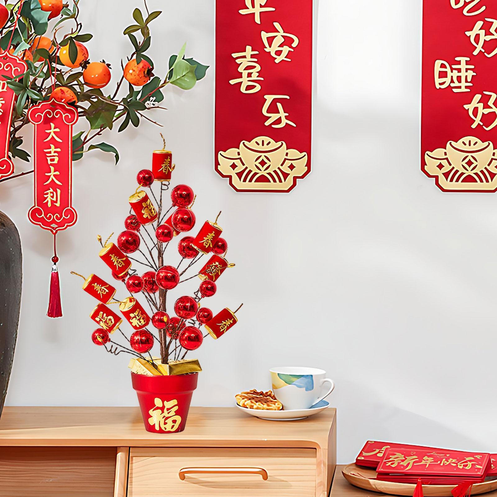 

Букет из искусственных цветов, украшение по китайскому лунному году, поддельное ведро для цветов, красное, в горшке для 45cm