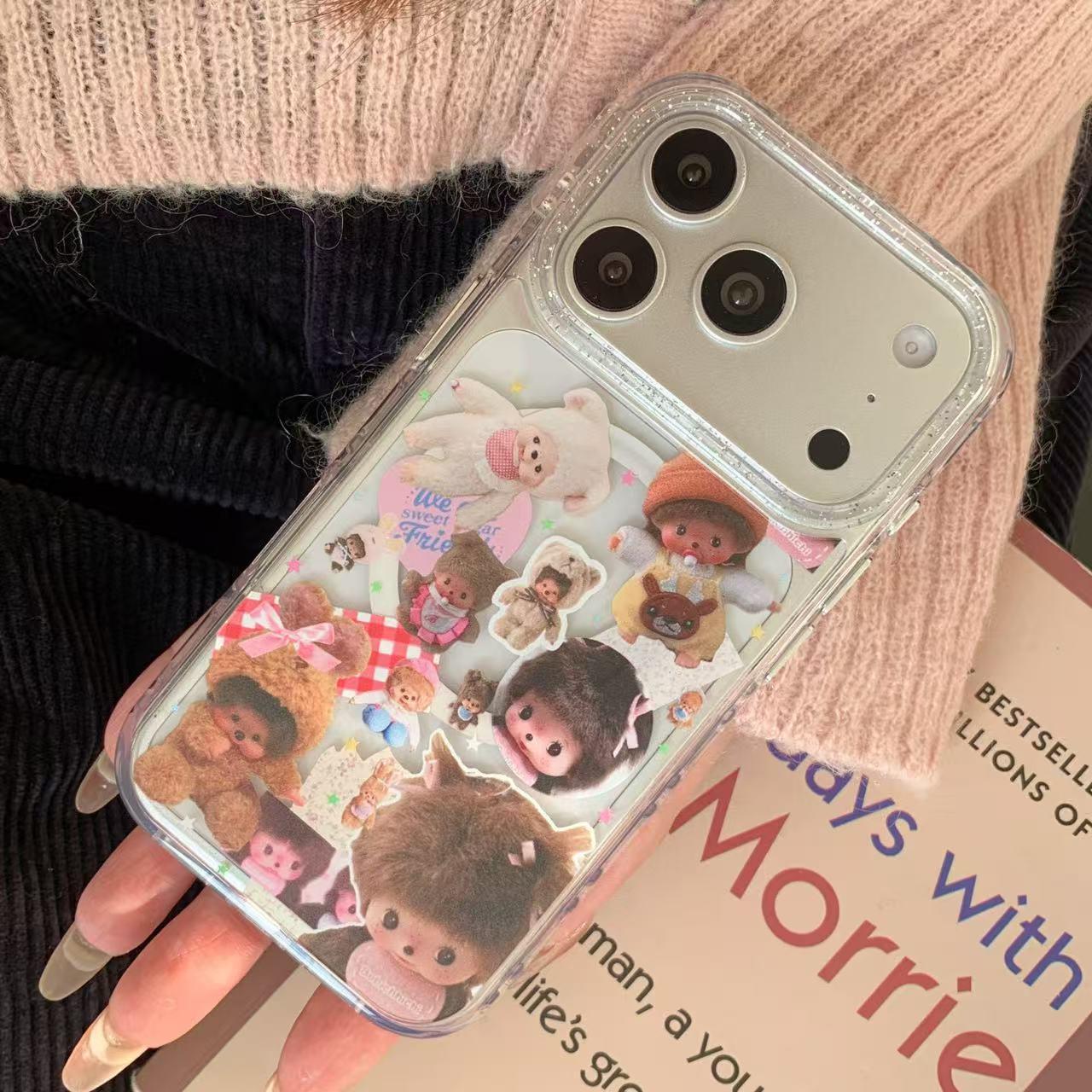 Clear Magnetic Rhinestone Doll Phone Case for iPhone 15/14/17/16 Pro Max iPhone 16 Pro