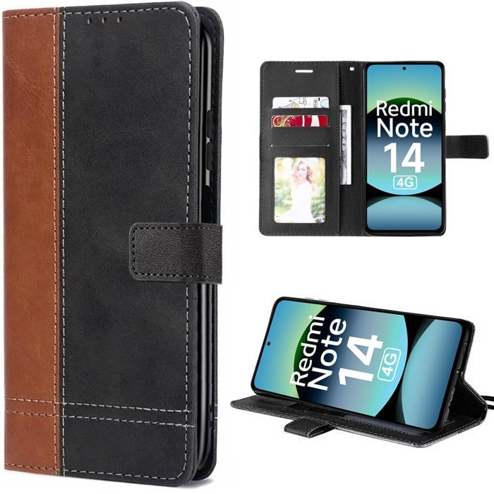 Coque de protection - E.F.CONNECTION - Pour Xiaomi Redmi Note 14 - Antichoc - Anti-rayures - Cuir synthétique