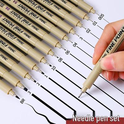 Wasserdichtes Nadelstift-Set: Zeichenstifte mit weicher Spitze und 12 Linien für Kunst und Architektur