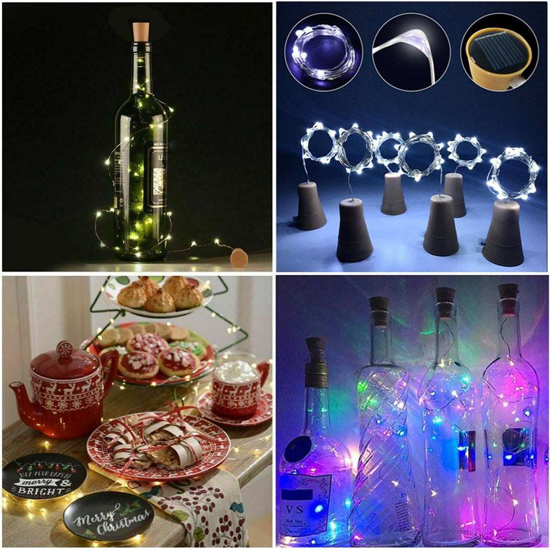 HOMZY Solar 10LED 20LED Wine Bottle Lights Cork Shape Fairy Lights Garland Christmas Light Copper Wire Home Room Decoration Lamp