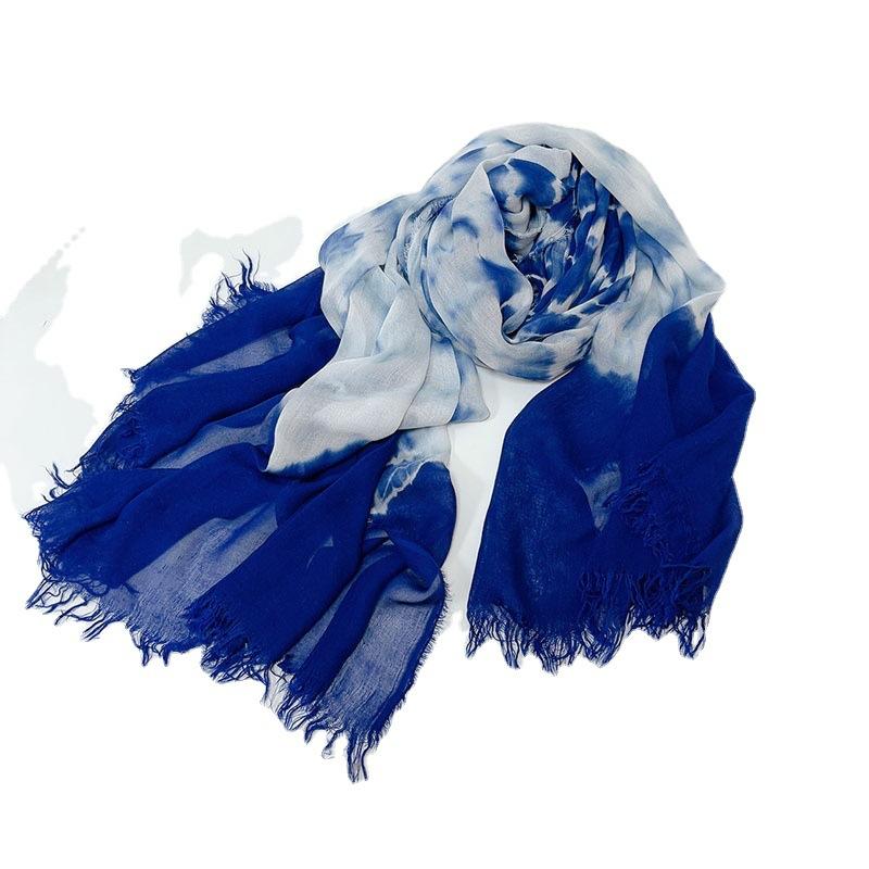 Spring And Summer Linen Tie-Dyed Silk Scarf, Thin Breathable Thin And Narrow Small Scarf With Characteristic Beveled Yarn Two-Color Optional