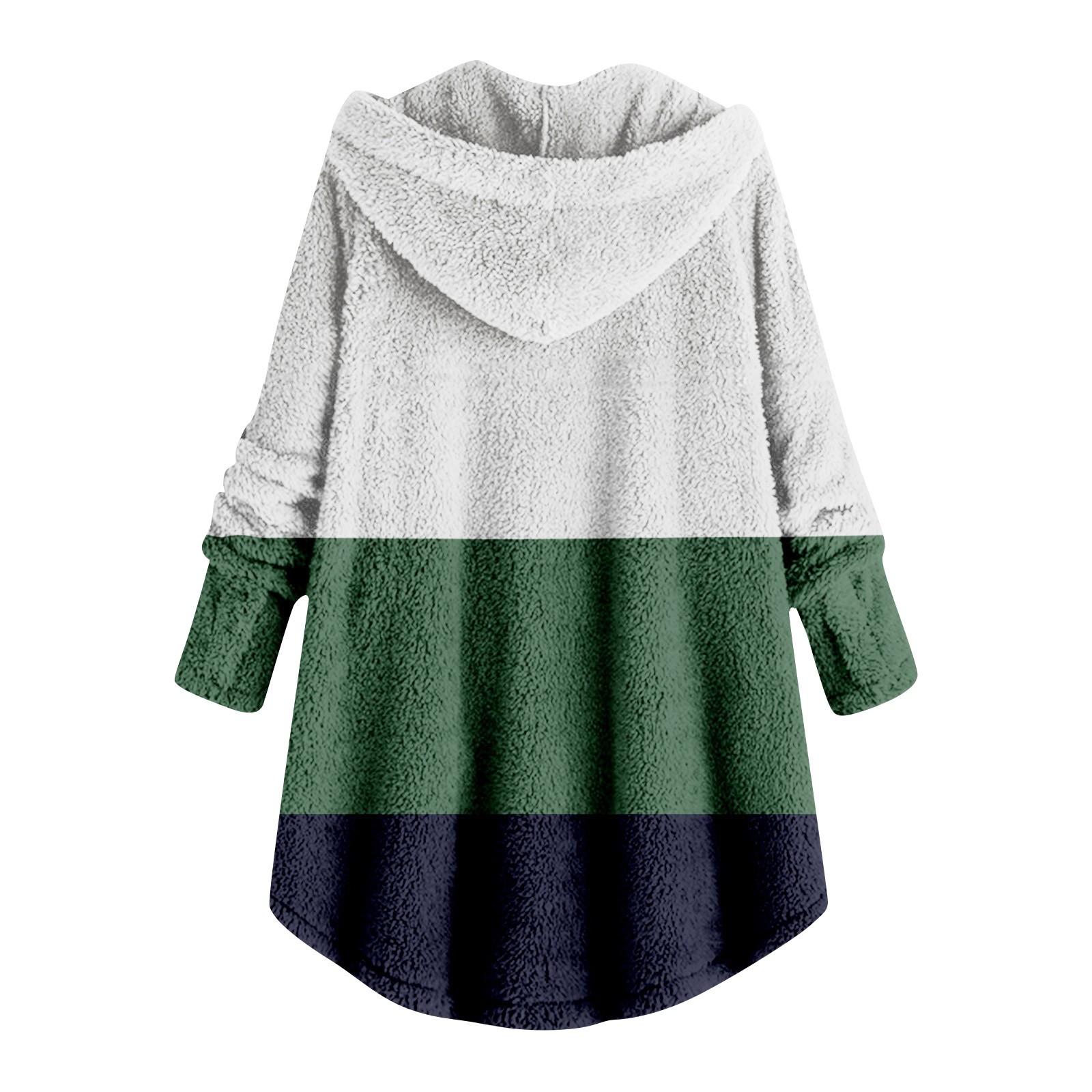 Женский плюшевый топ на пуговицах больших размеров с капюшоном в стиле пэчворк — фото 6