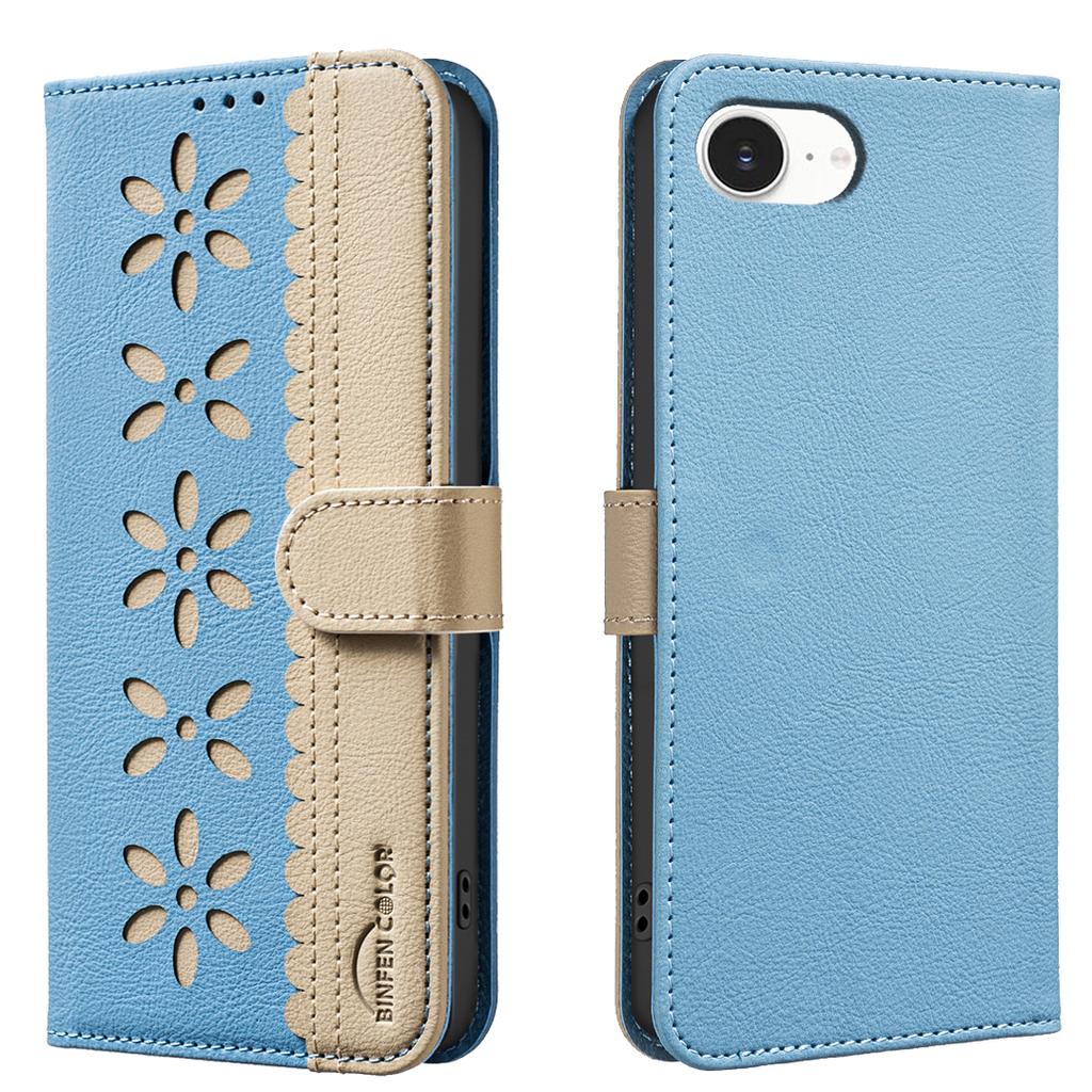 For iPhone 16e Leather Case BINFEN COLOR BF36 Floral Pattern Phone Cover RFID Blocking Wallet Stand